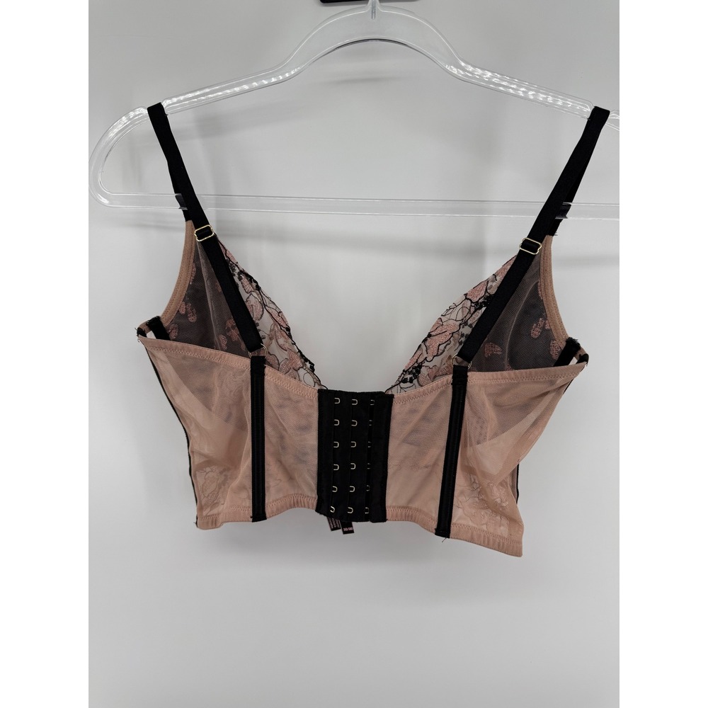 Victorias Secret Very Sexy Longline Bra 36D Black Pink Floral Embroidered Mesh - Picture 3 of 6